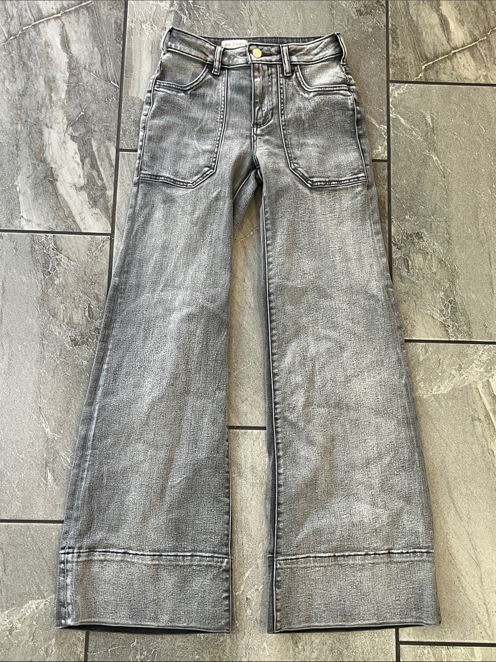 π©Ά Pilcro Rylan Wide Leg Jeans Relaxed Grey Size 23 Cotton Blend